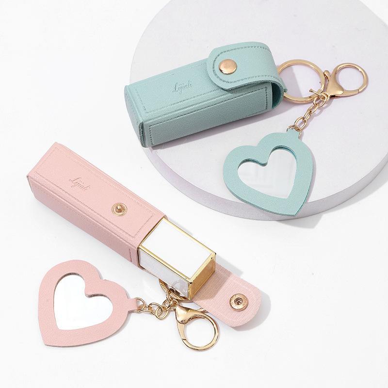 Portable Lipstick Keychain, 2 Counts set Mini Lip Gloss Storage Bag, Makeup Bag for Women & Girls, Key Chain Design Cosmetic Holder