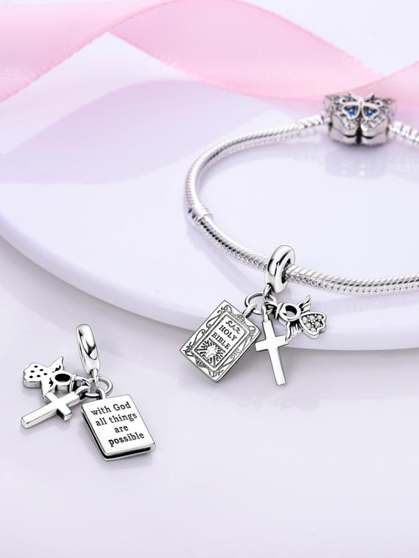 Cross & Geometric & Angle Design Pendant Bead, Rhinestone Decorated Charm Bead, DIY Jewelry Making, Pendant for Bracelet & Necklace