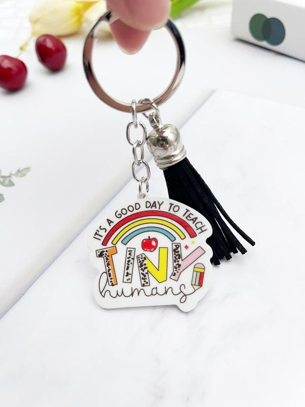 LGBT Fashion Rainbow Letter Pattern Keychain, Teacher's Day Theme Series Keychain, Trendy Acrylic Tassel Keychain, Bag Charm, Teacher's Day Gift
