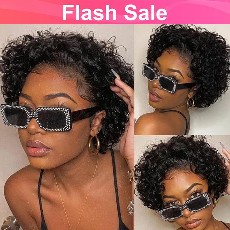 13X1 Pixie Cut Short Curly Human Hair Wigs Short Curly Pixie Cut Lace Front Wigs Human Hair Pixie Cut HD Lace Front Wigs Human Hair Short Wigs for Women Natural Color