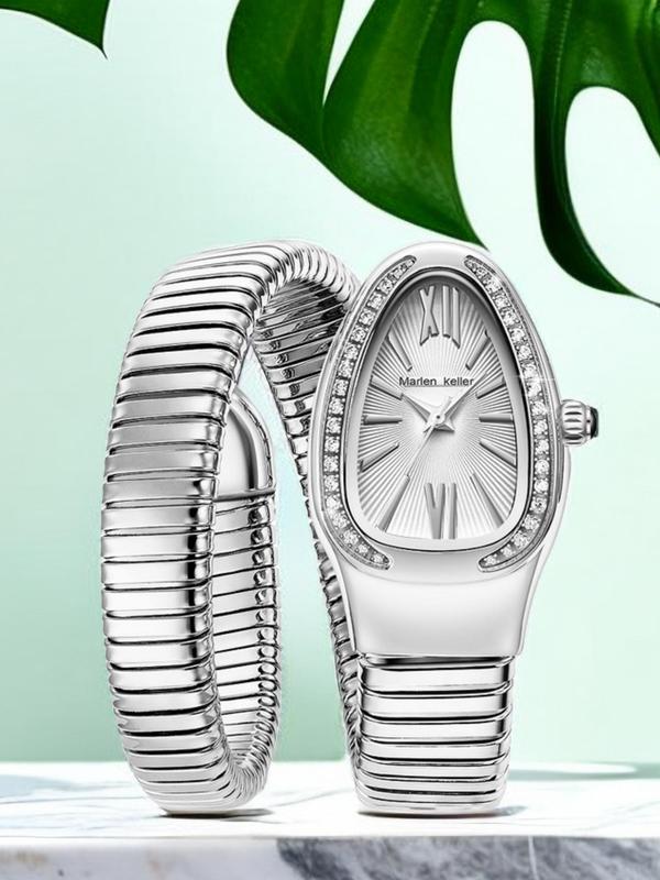 Women's Elegant Snake Cuff Bracelet Design Quartz Watch, Rhinestone Decor Exquisite Trendy Analog Wristwatch, Fashionable Watch for Women As Gift