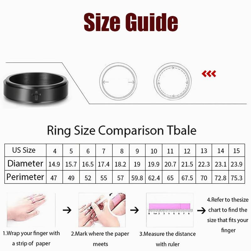 Anxiety Spinner Cross Ring for Men Titanium Stainless Steel Rotating Fidget Ring for Women