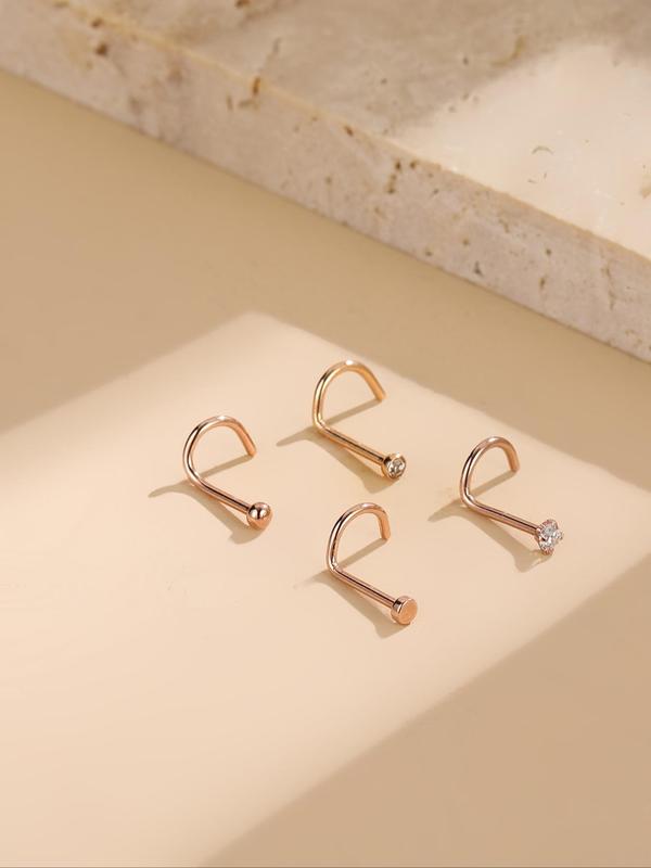 Rhinestone Decorated Nose Studs, Stainless Steel Nose Rings, Body Jewelry for Women & Girls, Trendy All-match & Exquisite Jewelry for Birthday Gift