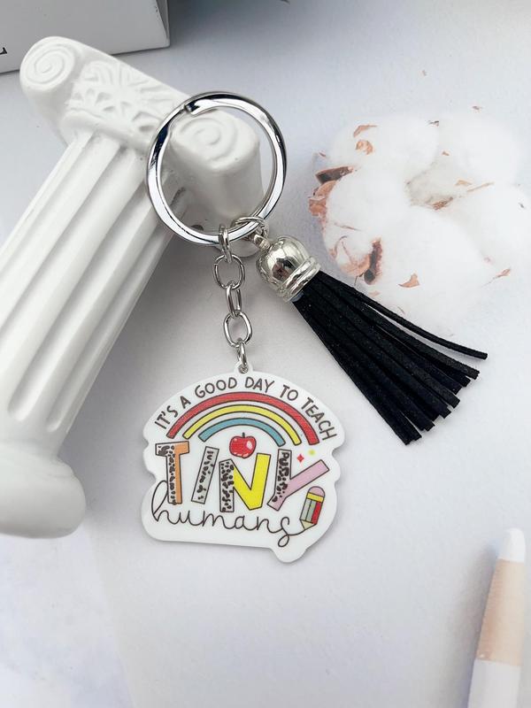 LGBT Fashion Rainbow Letter Pattern Keychain, Teacher's Day Theme Series Keychain, Trendy Acrylic Tassel Keychain, Bag Charm, Teacher's Day Gift