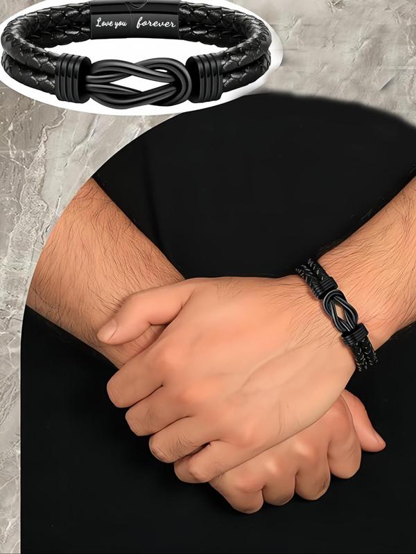 Simple Plain Color Leather Braided Bracelet, I Love You Letter Print Hand Jewelry for Men, Fashion Trendy Accessories for Party and Daily Life, Gifts for Son