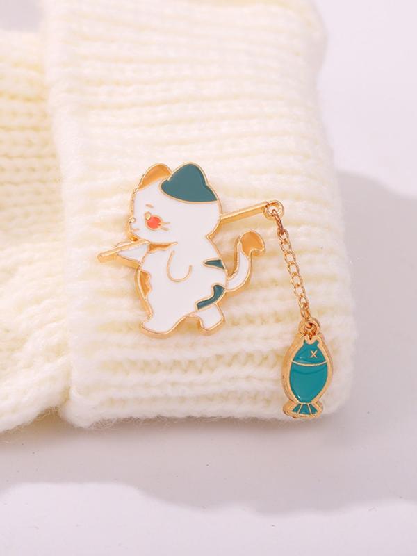 Cute Cartoon Fishing Cat Design Brooch Pin, Clothes Accessories for Women & Men, Kawaii Enamel Pin Suitable for Bag, Backpack, Scarf, Fixed Buckle Alloy Jewelry for Gift