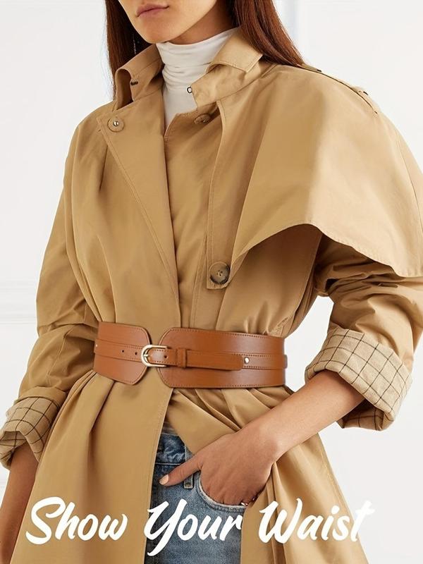 Women's Solid Color Wide Belt, Fashionable Pu Leather Waistband Luxury Belt for Daily Clothing Decoration, Trendy All-match & Exquisite Belt for Birthday Gift, Fall Outfits, Earthtone Fall Freshness
