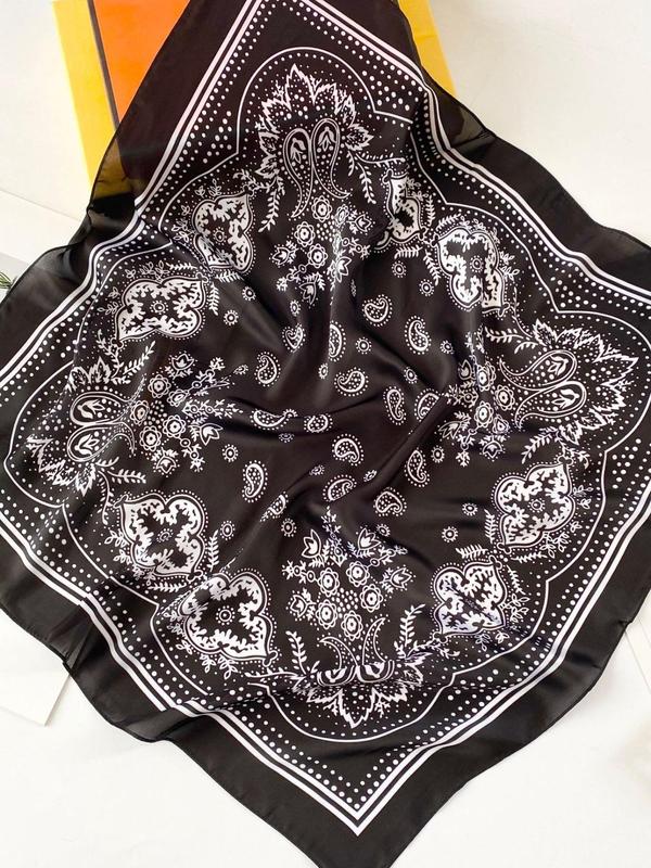 Women's 1 Piece Paisley Print Thin Square Hijab, Fashionable Satin Scarf for Daily Wear and Party, Casual Versatile Scarf for Women & Girls