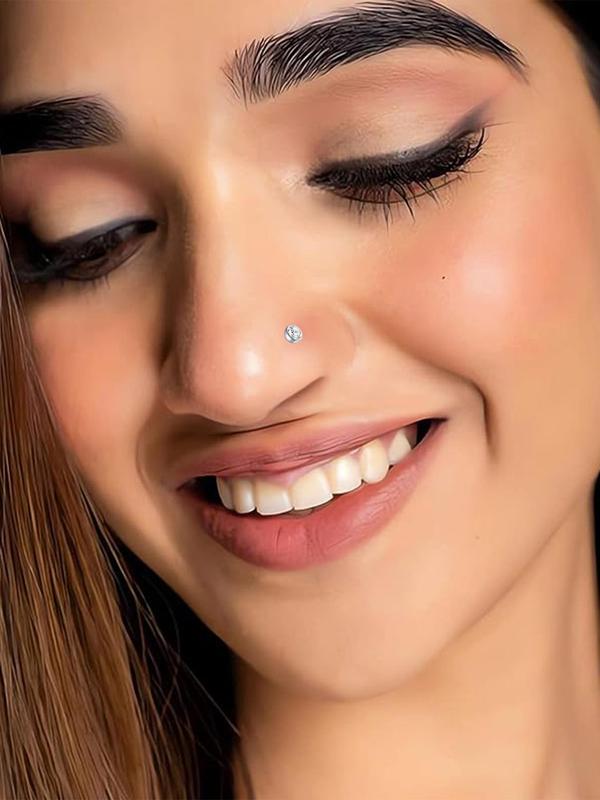 16pcs Rhinestone Decorated Stainless Steel Nose Studs, Nose Piercing Jewelry for Men & Women, Fashion Jewelry for Party, Daily Clothing Decor, Trendy All-match & Exquisite Jewelry for Birthday Gift