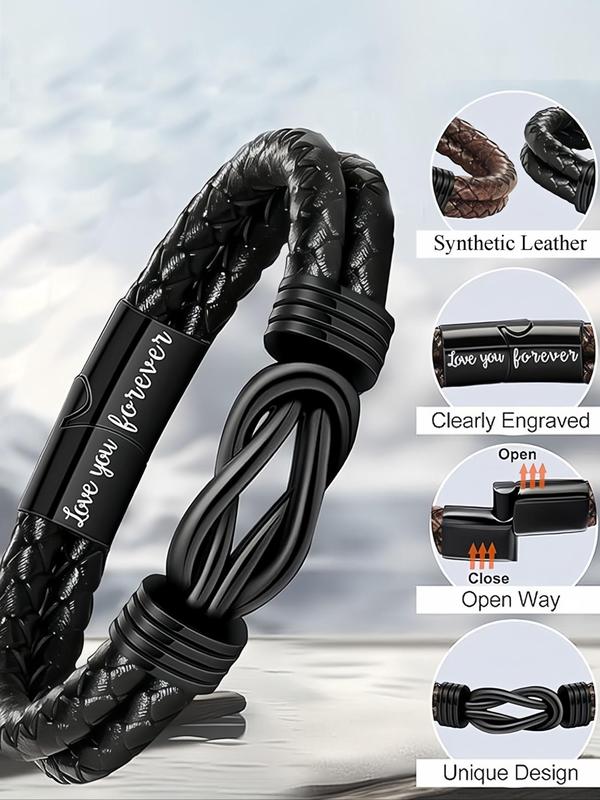 Simple Plain Color Leather Braided Bracelet, I Love You Letter Print Hand Jewelry for Men, Fashion Trendy Accessories for Party and Daily Life, Gifts for Son