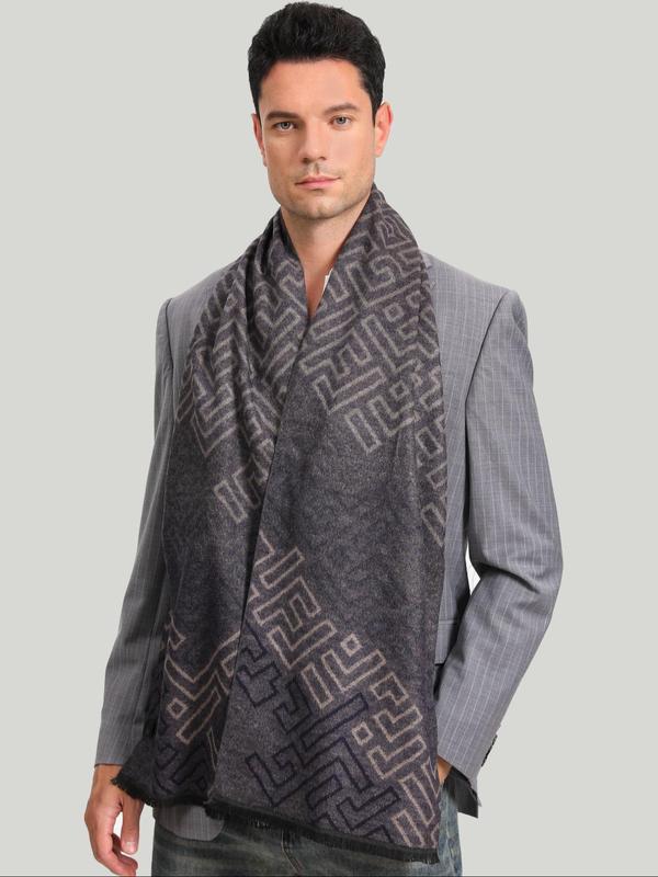 Men's Geometric Pattern Tassel Design Scarf, 2024 New Style Casual Soft Warm Shawl for Fall & Winter, Fashion Accessories for Men Dainty Gift for Your Love