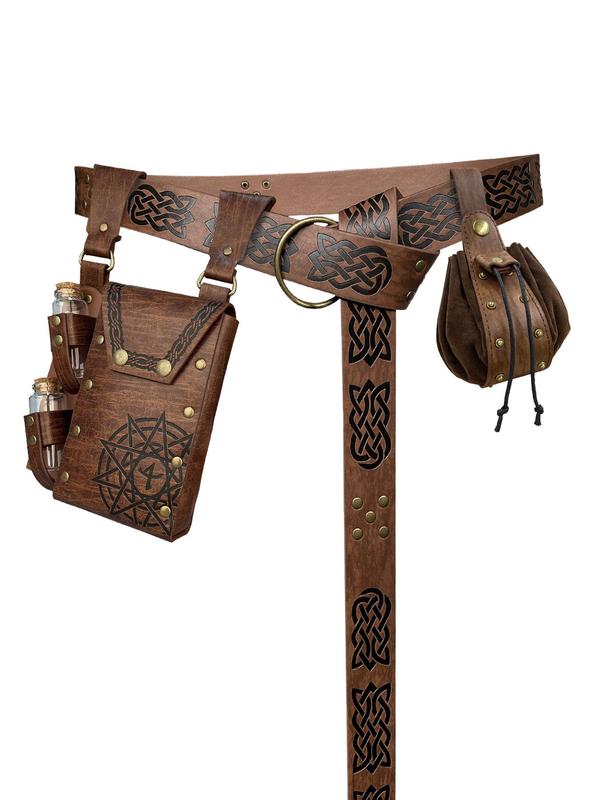 Women's Vintage Belt Set, Retro Belt & Belt Bag & Drawstring Pouch Set, Fashion Accessories for Cosplay, Costume, Party, Daily Clothing Decor