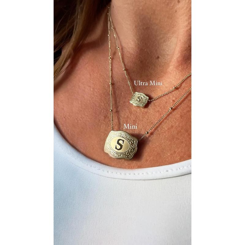 Mini Belt Buckle Necklace (Initial) - Gold