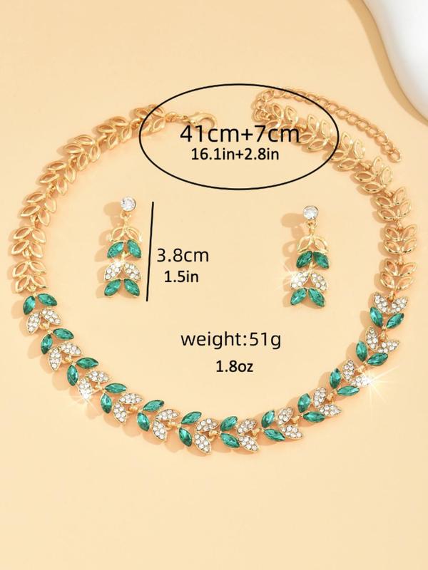 Women's Elegant Rhinestone Decorated Necklace & Dangle Earrings, Exquisite Trendy Jewelry Set, Fashionable Accessories for Party & Daily Clothing Decor