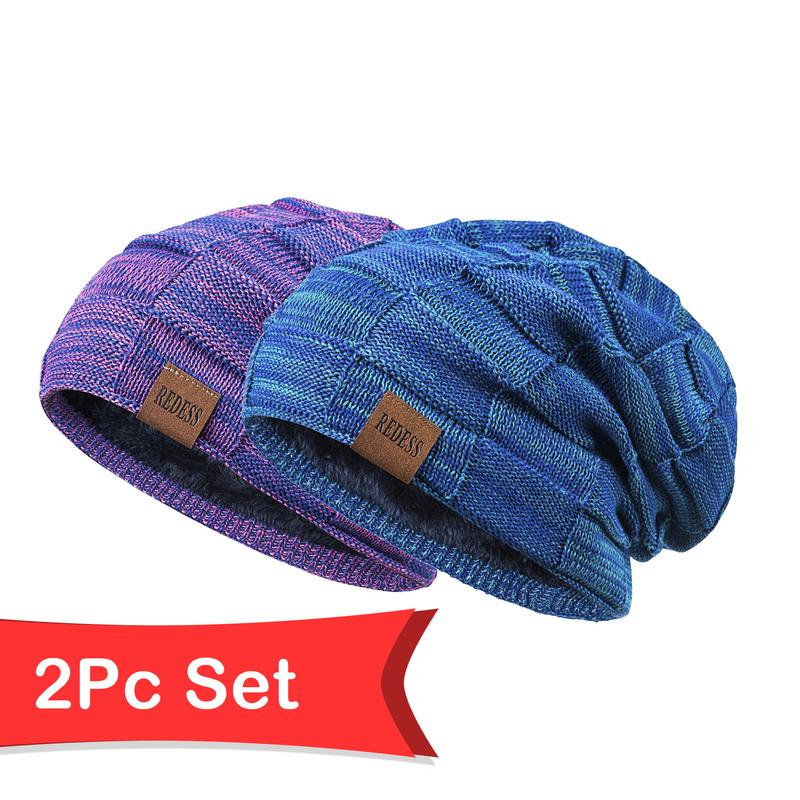 2PCS Beanie Hat for Men and Women Winter Warm Hats Knit Slouchy Thick Skull Cap warm hat winter hat