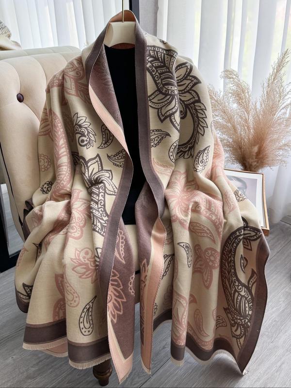 Boho Style Paisley Print Tassel Decor Shawl, Casual Soft Warm Double Sided Scarf for Fall & Winter, Fashion Accessories for Women & Men