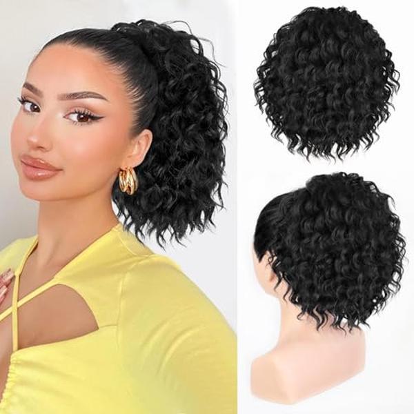 AISI HAIR Wavy Curly Drawstring Ponytail Extension for Women Soft Natural Synthetic Hairpiece Thick For Daily Use fluffy hairpiece
