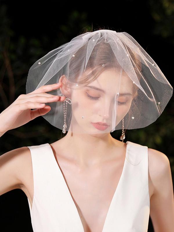 Faux Pearl Decorated Mesh Veil, Boho Style Wedding Bridal Headwear for Women, Elegant Wedding Party Formal Occasions Headwear