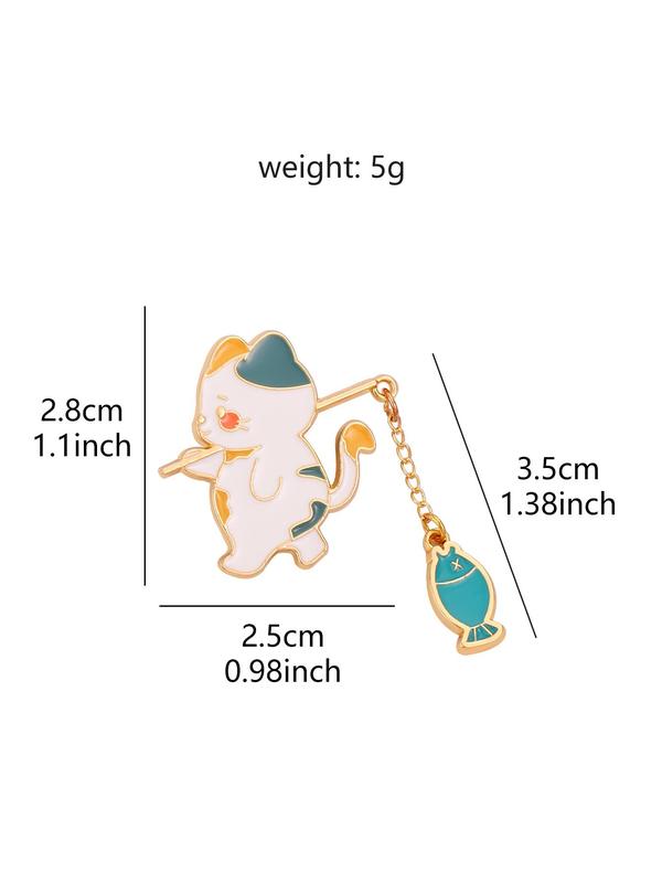 Cute Cartoon Fishing Cat Design Brooch Pin, Clothes Accessories for Women & Men, Kawaii Enamel Pin Suitable for Bag, Backpack, Scarf, Fixed Buckle Alloy Jewelry for Gift