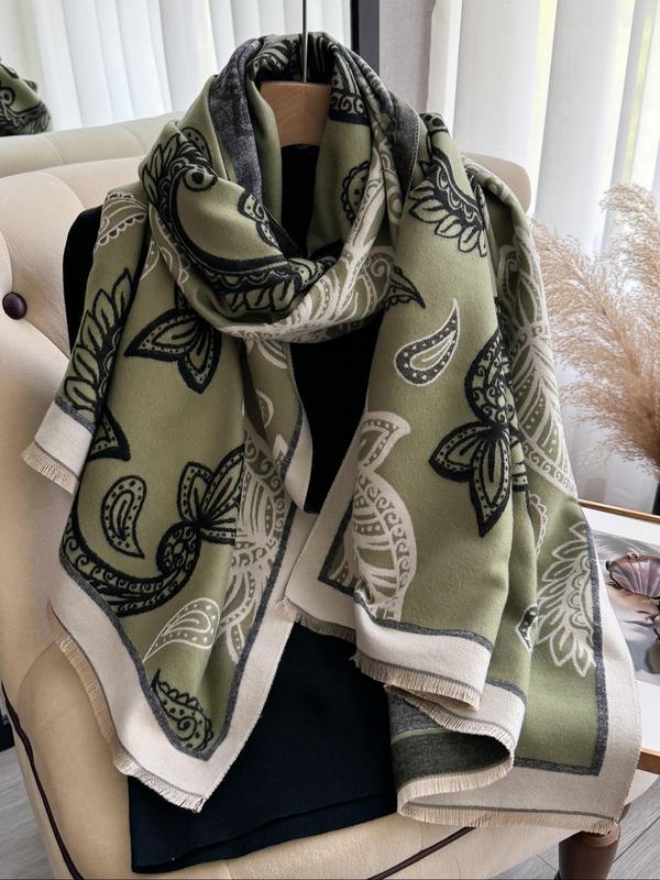 Boho Style Paisley Print Tassel Decor Shawl, Casual Soft Warm Double Sided Scarf for Fall & Winter, Fashion Accessories for Women & Men