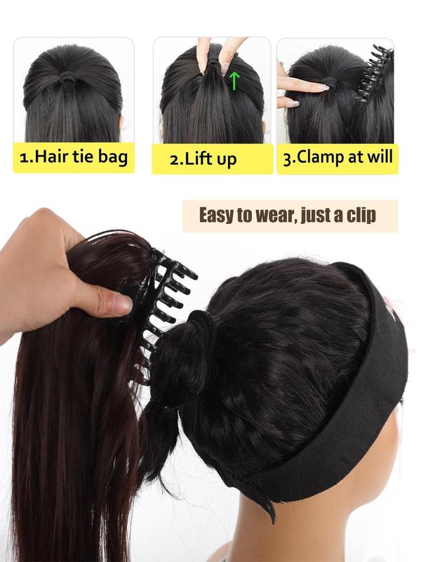 14 Inch Black Long Straight Ponytail Extension, Claw Clip Ponytail Hair Extensions, Natural Fluffy Hair Piece for Women, Synthetic Hair Extensions for Daily & Party Hairstyle Ideas