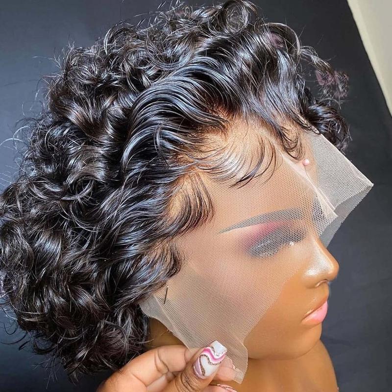 13X1 Pixie Cut Short Curly Human Hair Wigs Short Curly Pixie Cut Lace Front Wigs Human Hair Pixie Cut HD Lace Front Wigs Human Hair Short Wigs for Women Natural Color