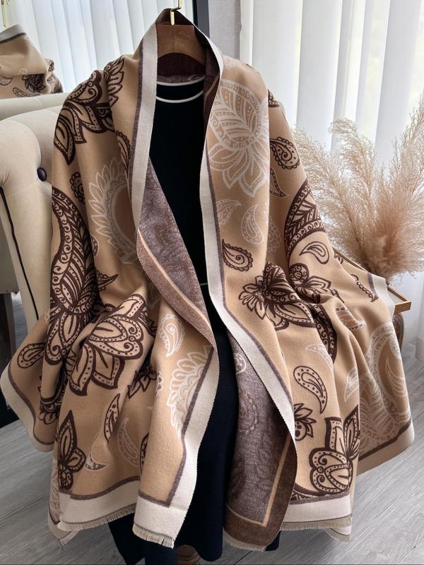 Boho Style Paisley Print Tassel Decor Shawl, Casual Soft Warm Double Sided Scarf for Fall & Winter, Fashion Accessories for Women & Men