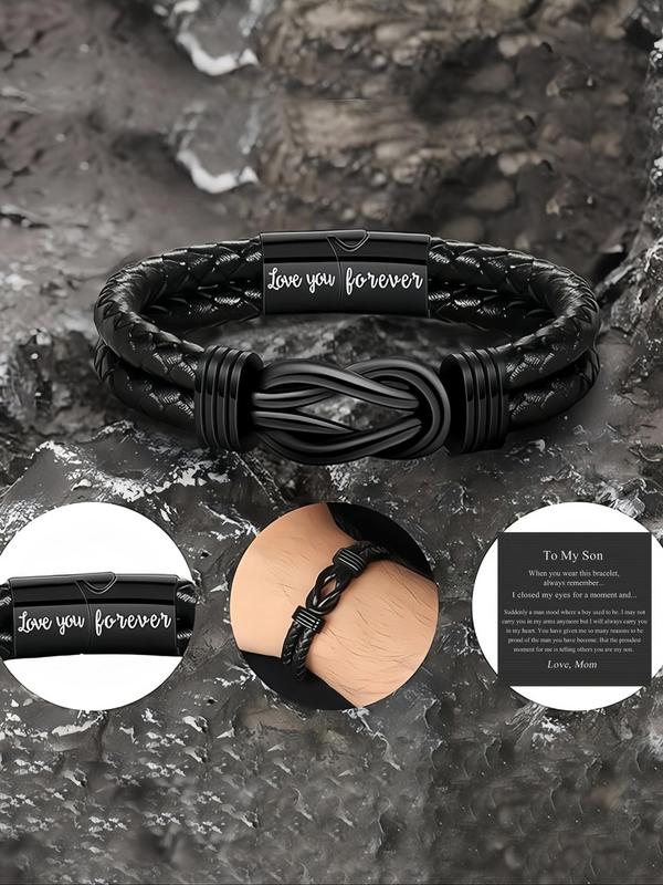 Simple Plain Color Leather Braided Bracelet, I Love You Letter Print Hand Jewelry for Men, Fashion Trendy Accessories for Party and Daily Life, Gifts for Son