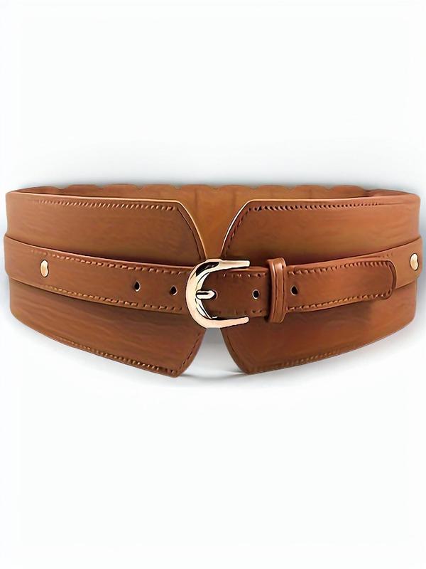 Women's Solid Color Wide Belt, Fashionable Pu Leather Waistband Luxury Belt for Daily Clothing Decoration, Trendy All-match & Exquisite Belt for Birthday Gift, Fall Outfits, Earthtone Fall Freshness