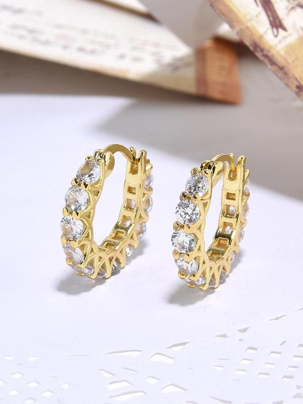 1 Pair Rhinestone Decorated Hoop Earrings, Temperament Jewelry for Party, Daily Clothing Decor, Minimalist Aesthetic Jewelry Gift for Women & Girls