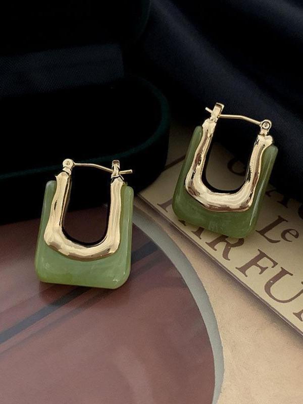 Simple Fall Hollow Out U Shape Vintage Hoop Earrings for Women, 2024 New Trendy Resin Hoop Ear Piercing Jewelry, Ideal Fashion Jewelry Gift for Women, Cute Women Accessories