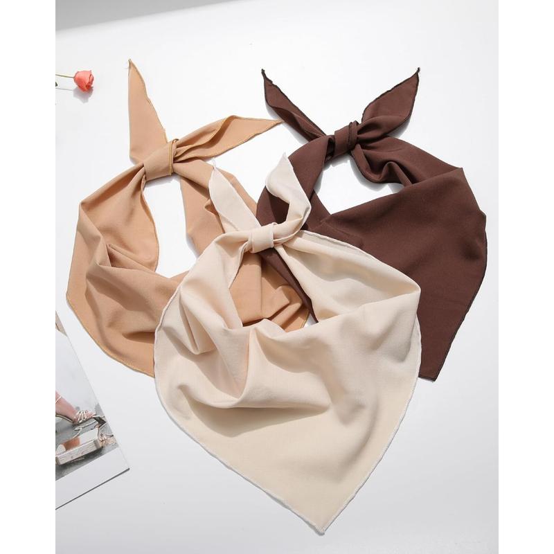 3 Pack Hair Bandanas Head Kerchief for Women Girls Tie-Back Boho Hair Scarf Headband Bandana Triangle Head Scarf (Solid Color - Beige Khaki Brown)