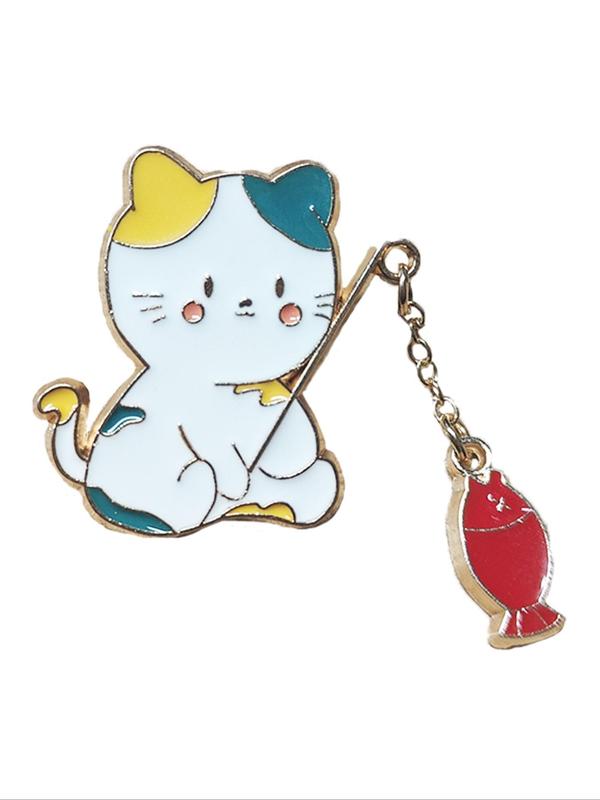 Cute Cartoon Fishing Cat Design Brooch Pin, Clothes Accessories for Women & Men, Kawaii Enamel Pin Suitable for Bag, Backpack, Scarf, Fixed Buckle Alloy Jewelry for Gift