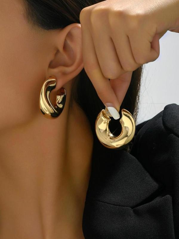 Women's Simple Style Plain Color Geometric Design Hoop Earrings, Summer 2024 Casual Trendy Hoop Earrings, Fashionable Jewelry for Women for Daily & Party Decoration