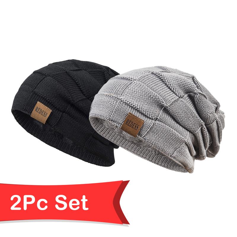 2PCS Beanie Hat for Men and Women Winter Warm Hats Knit Slouchy Thick Skull Cap warm hat winter hat
