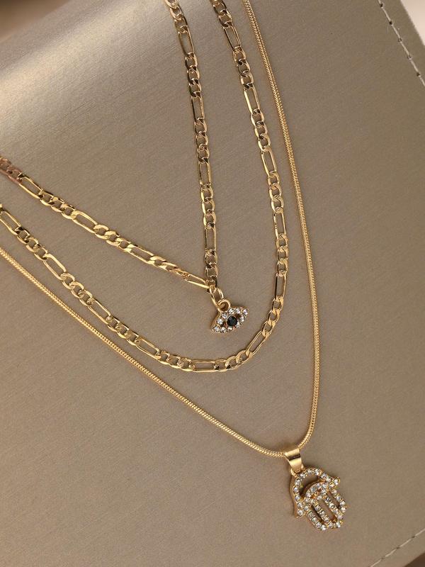 Women's Elegant Evil Eye Design Pendant Necklace, Exquisite Trendy Rhinestone Decor Charm Necklace, Chic Jewelry As Gift for Girlfriend