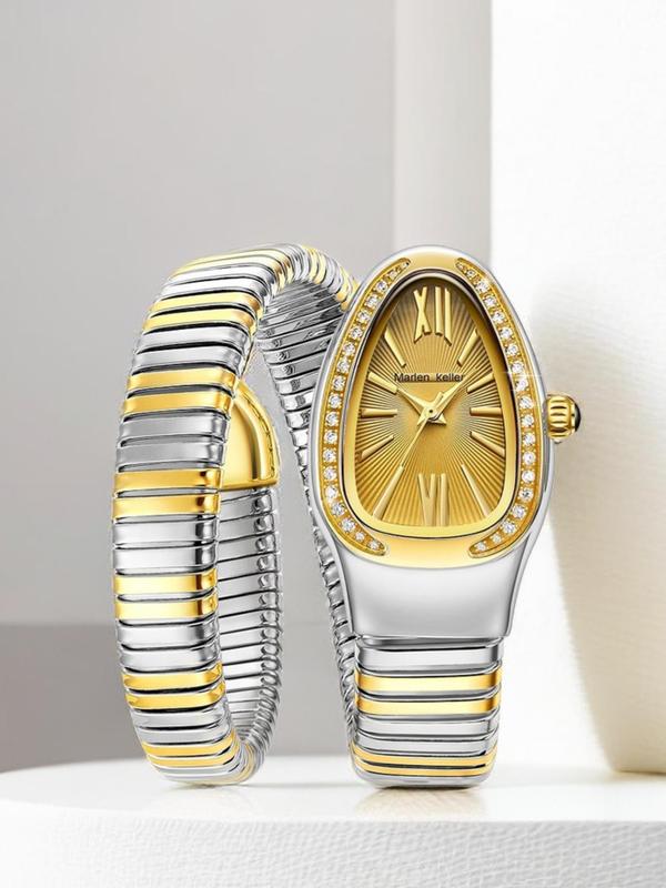 Women's Elegant Snake Cuff Bracelet Design Quartz Watch, Rhinestone Decor Exquisite Trendy Analog Wristwatch, Fashionable Watch for Women As Gift