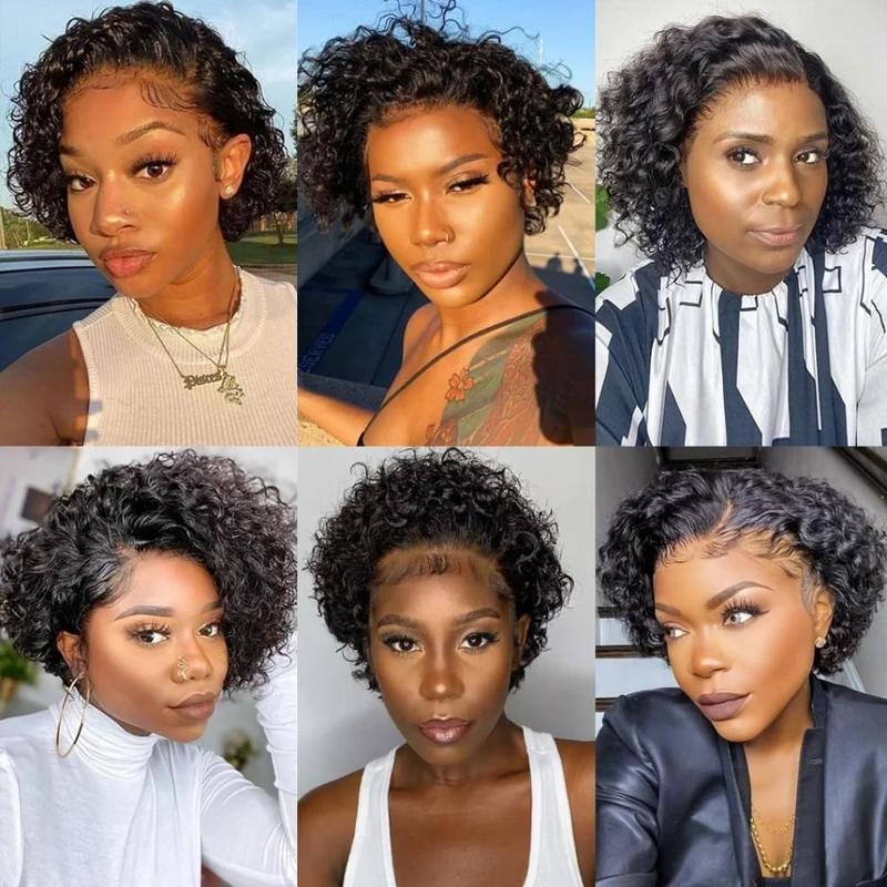 13X1 Pixie Cut Short Curly Human Hair Wigs Short Curly Pixie Cut Lace Front Wigs Human Hair Pixie Cut HD Lace Front Wigs Human Hair Short Wigs for Women Natural Color