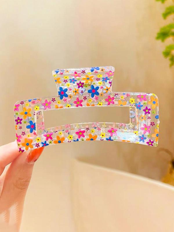 Women's Cute Colorful Flower Pattern Hair Claw, Fashionable Hair Claw Clip for Women & Girls Back To School, Trendy All-match Hair Accessories for Hairstyle Decor