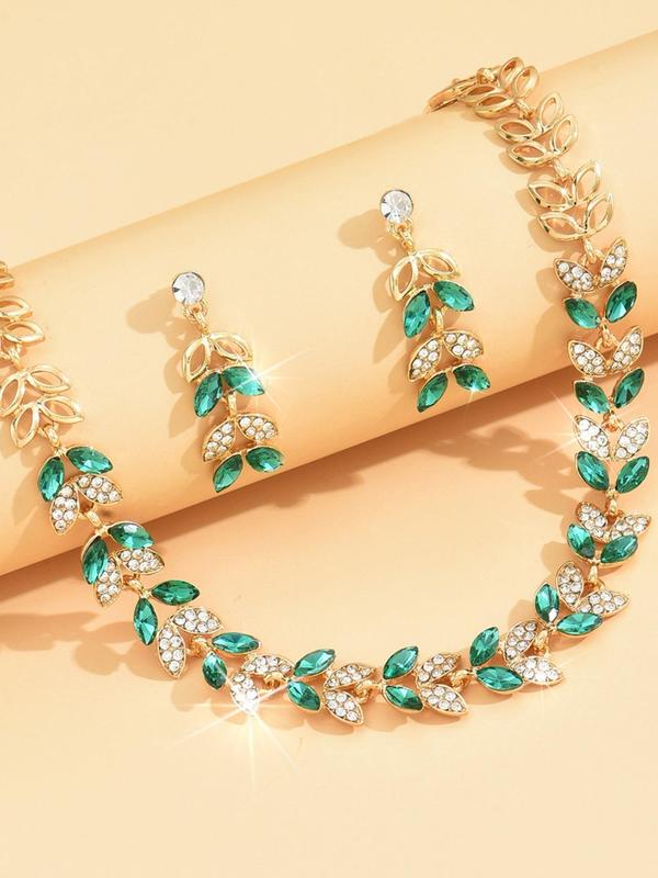 Women's Elegant Rhinestone Decorated Necklace & Dangle Earrings, Exquisite Trendy Jewelry Set, Fashionable Accessories for Party & Daily Clothing Decor