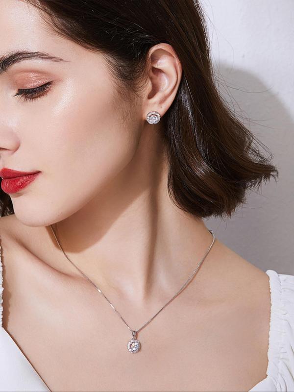 4pcs set Women's Elegant Rhinestone Decorated Pendant Necklace & Stud Earrings & Bracelet, Exquisite Trendy Jewelry, Fashion Jewelry Set for Party Decoration As Gift for Women Without Box