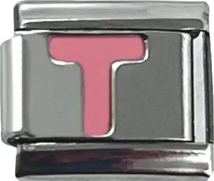 Italian Charm Link Pink Letter T 9mm Fashion Charm