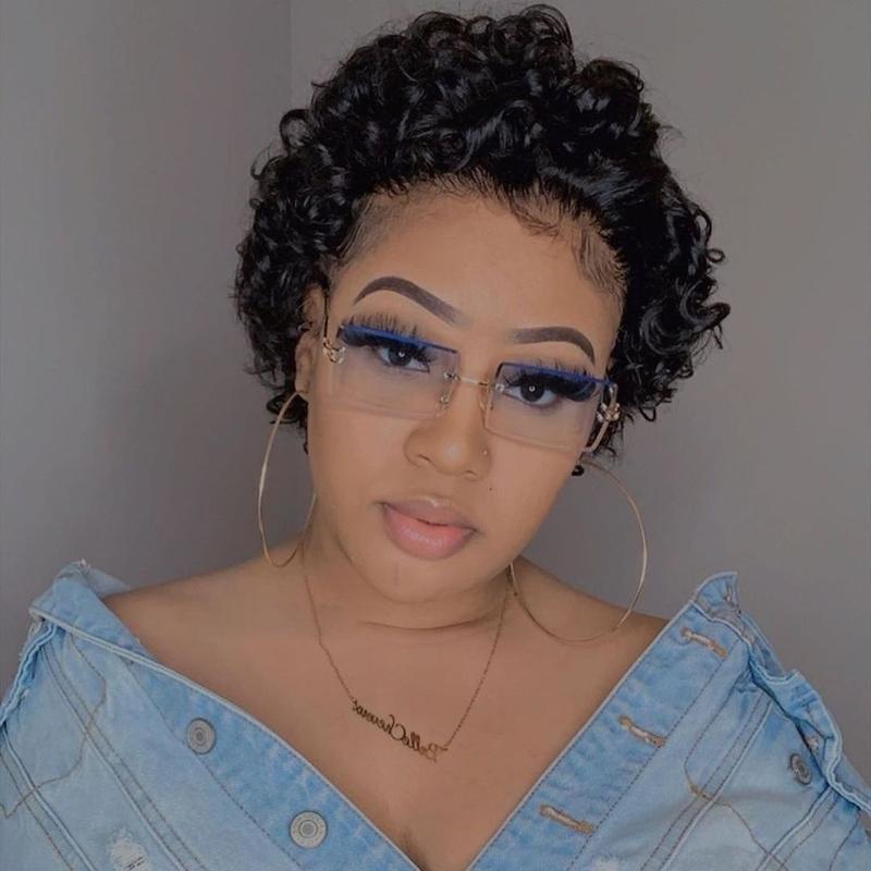 13X1 Pixie Cut Short Curly Human Hair Wigs Short Curly Pixie Cut Lace Front Wigs Human Hair Pixie Cut HD Lace Front Wigs Human Hair Short Wigs for Women Natural Color