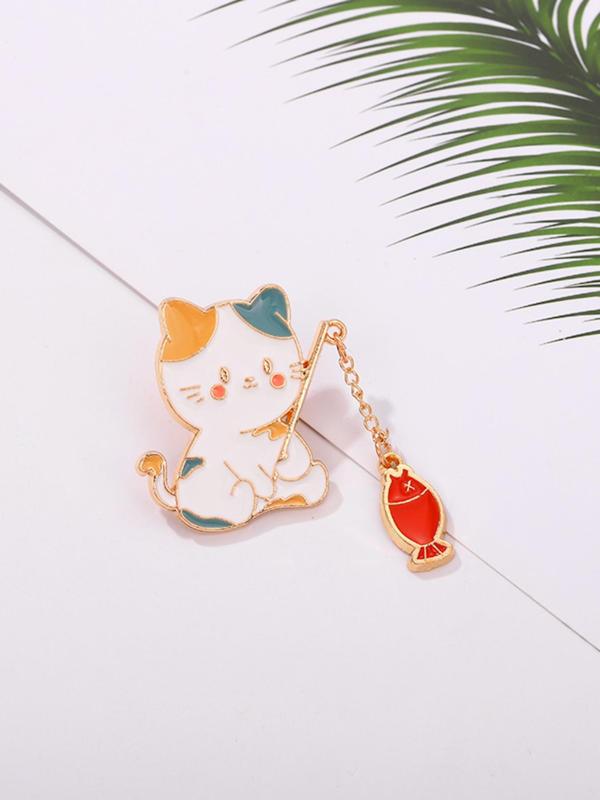 Cute Cartoon Fishing Cat Design Brooch Pin, Clothes Accessories for Women & Men, Kawaii Enamel Pin Suitable for Bag, Backpack, Scarf, Fixed Buckle Alloy Jewelry for Gift