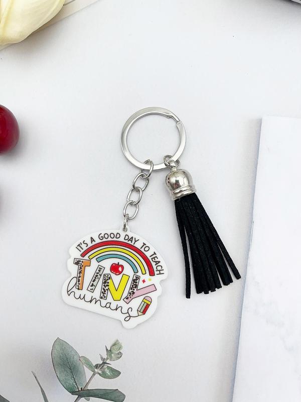 LGBT Fashion Rainbow Letter Pattern Keychain, Teacher's Day Theme Series Keychain, Trendy Acrylic Tassel Keychain, Bag Charm, Teacher's Day Gift