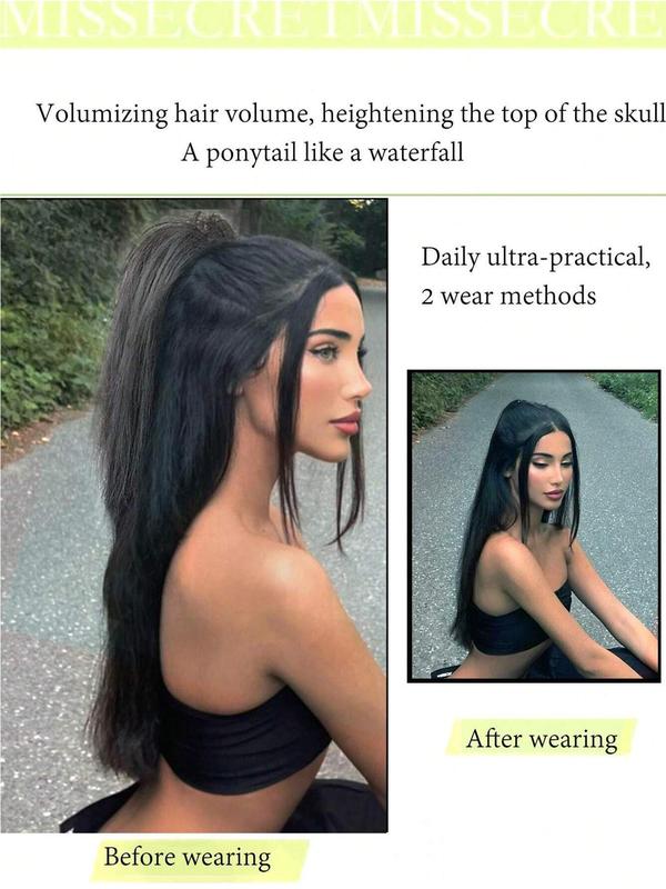 14 Inch Black Long Straight Ponytail Extension, Claw Clip Ponytail Hair Extensions, Natural Fluffy Hair Piece for Women, Synthetic Hair Extensions for Daily & Party Hairstyle Ideas