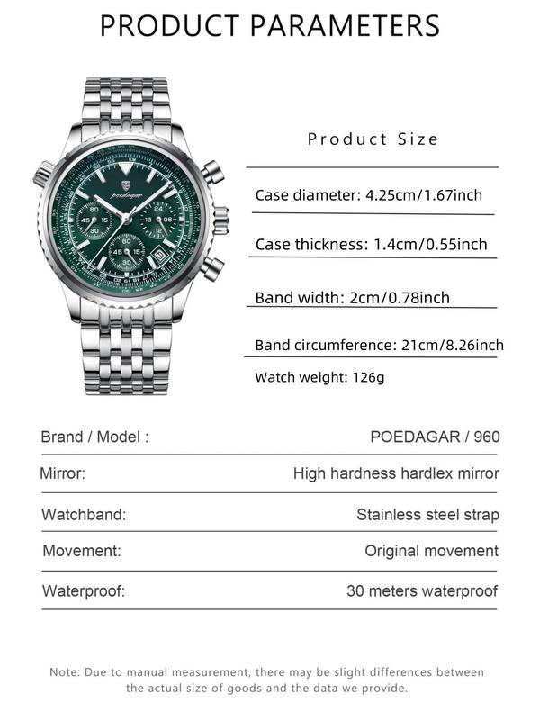 Men's Business Fashion Round Dial Luxury Analog Quartz Watch, Waterproof Luminous Date Chronograph Watch, Stainless Steel Watch for Men Gifts, with Box