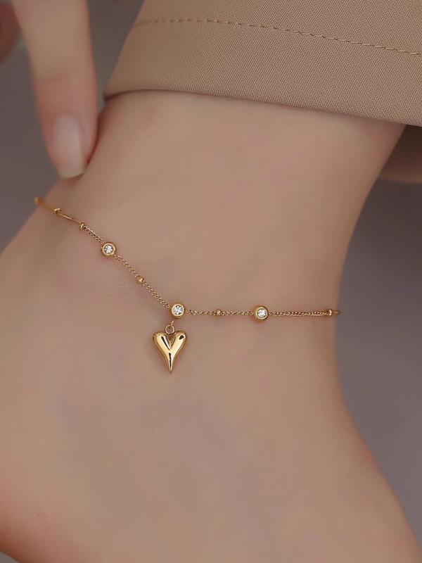 Women's Elegant Heart Design Anklet,  Stainless Steel Charm Anklet for Women & Girls, Fashion Trendy All-match Body Jewelry As Birthday Gift