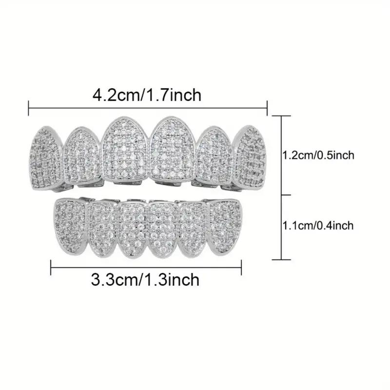 2 Piece Top & Bottom Set for Rappers and Cosplayers - Premium Punk Tooth Caps, Instantly Transform Your SmileSet Hip Hop Cubic Zirconia Teeth Grills Punk Tooth Caps Cosplay Rapper Jewelry Glittering Hip Hop Cubic Zirconia Teeth Grills -