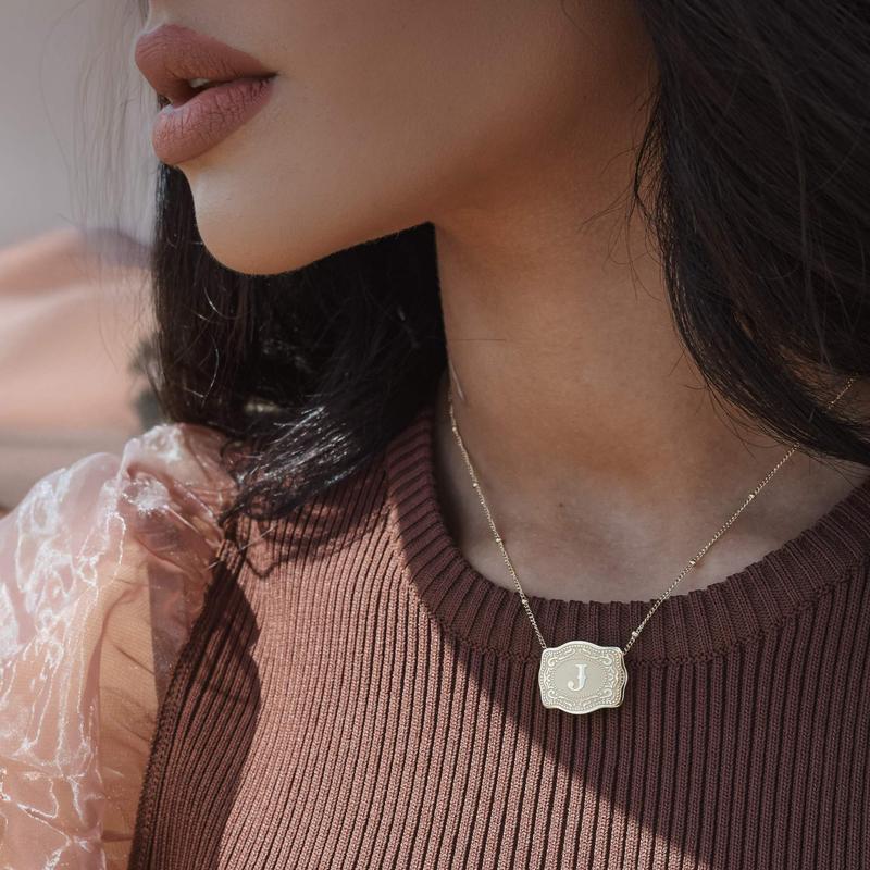 Mini Belt Buckle Necklace (Initial) - Gold